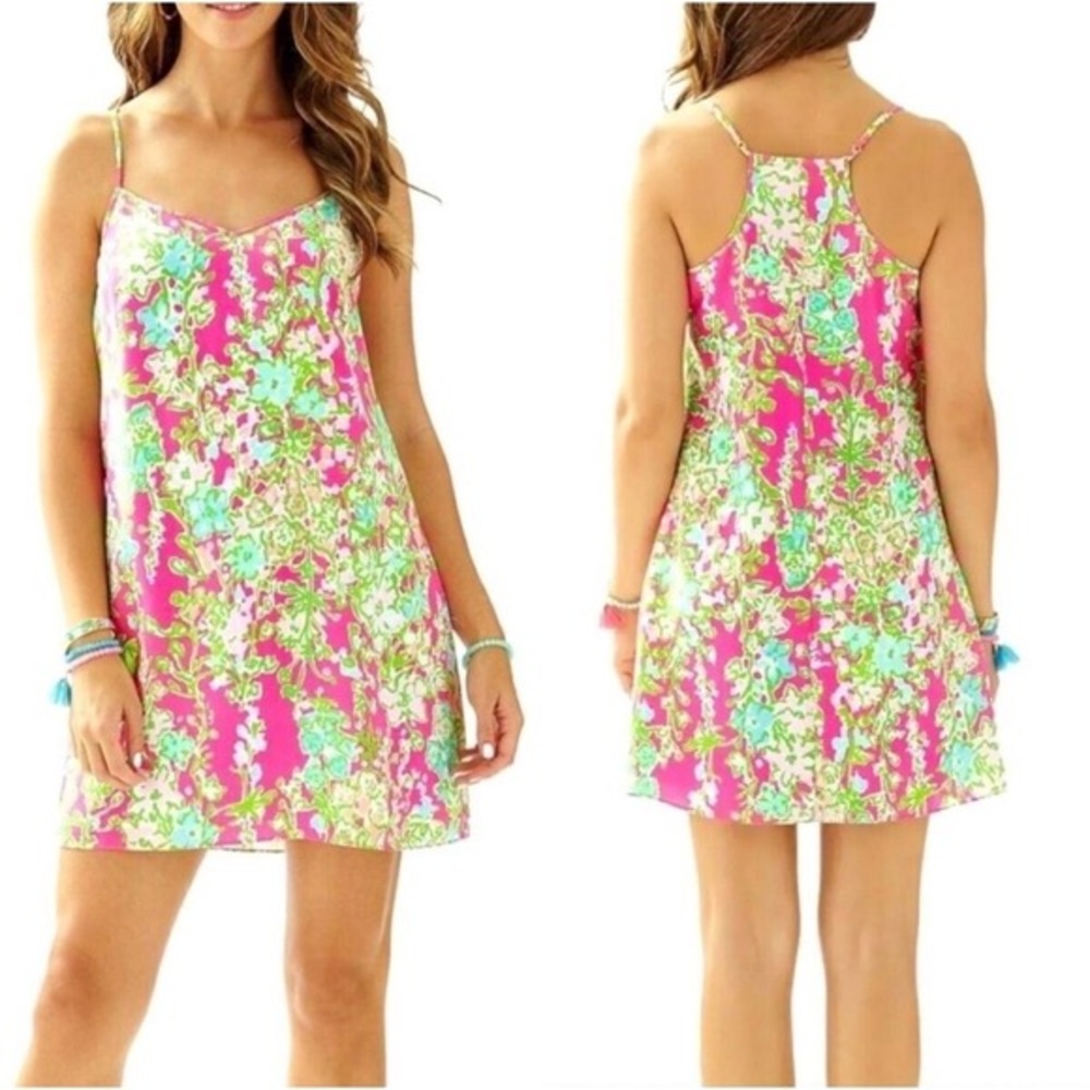 Lilly Pulitzer Silk Floral Slip Dress Women's Medium Resortwear Sundress Boho
